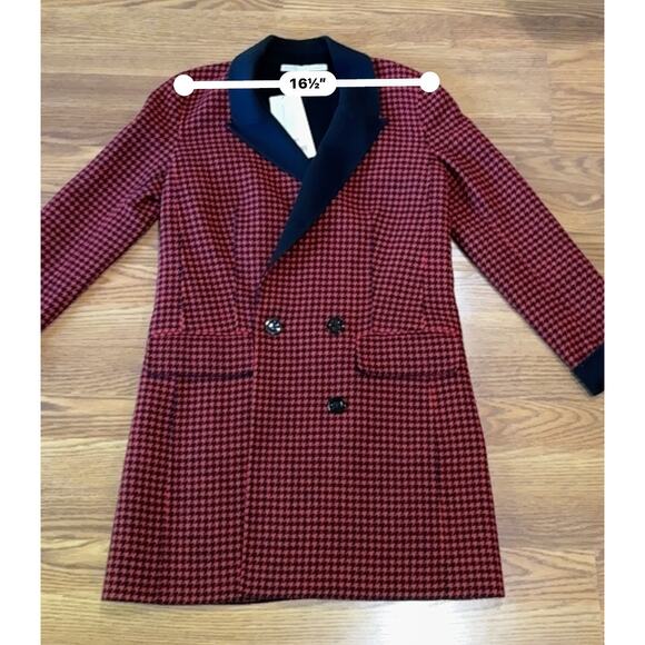 Veronica Senna Red Houndstooth Wool Double Breasted Long Coat Jacket size 4 - Picture 5 of 13